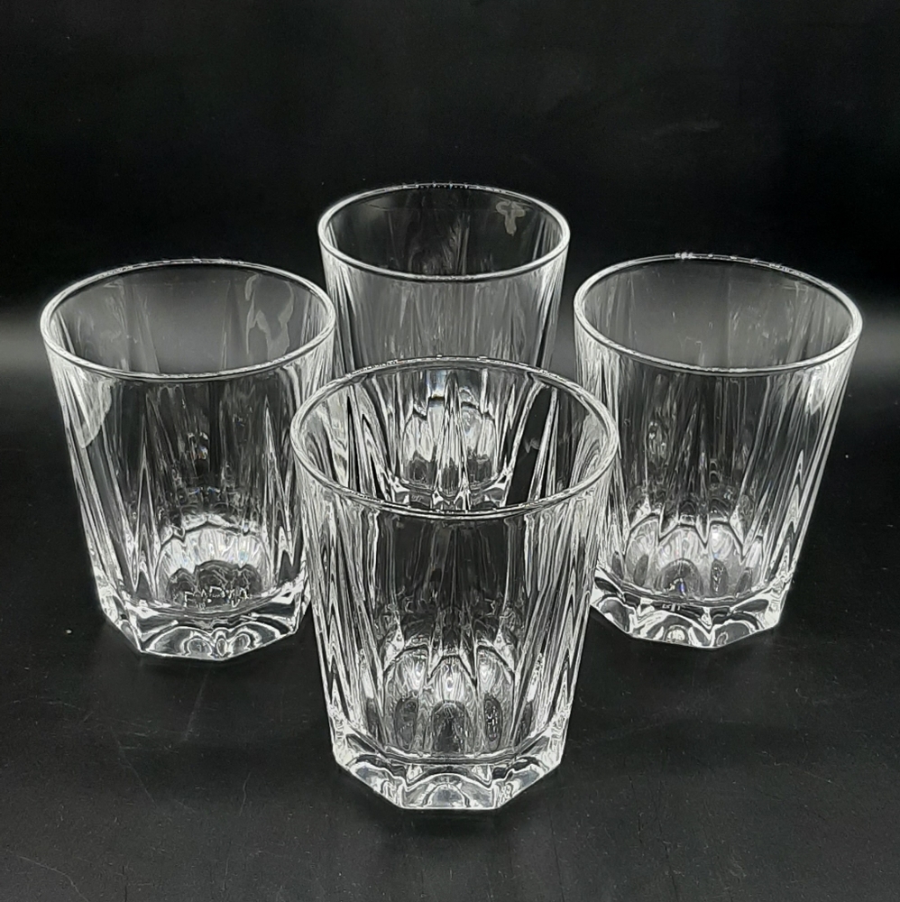 4 Ralph Lauren Crystal Wentworth Double Old Fashioned Crystal Glasses 3 7/8”